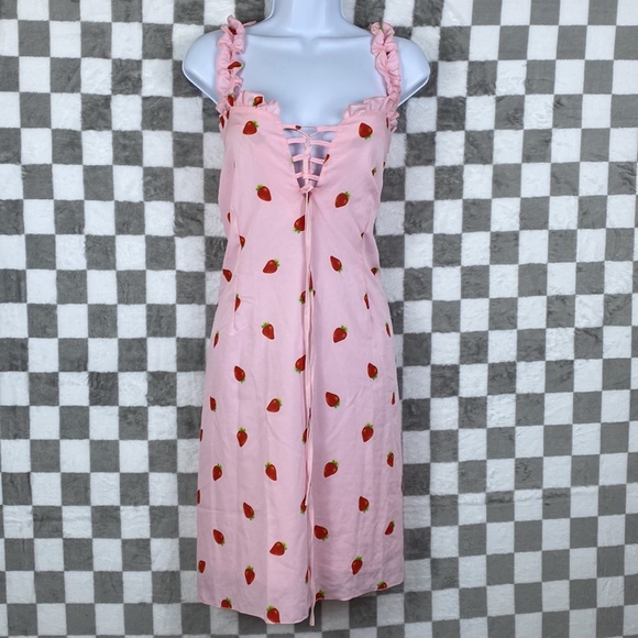 Baby Girl dresses pink strawberry blue floral with cute back tie 1xl 2xl  Curve - Picture 7 of 10